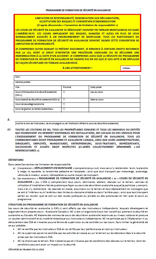 Fournisseur - Formulaire acceptation des risques - waiver - FR